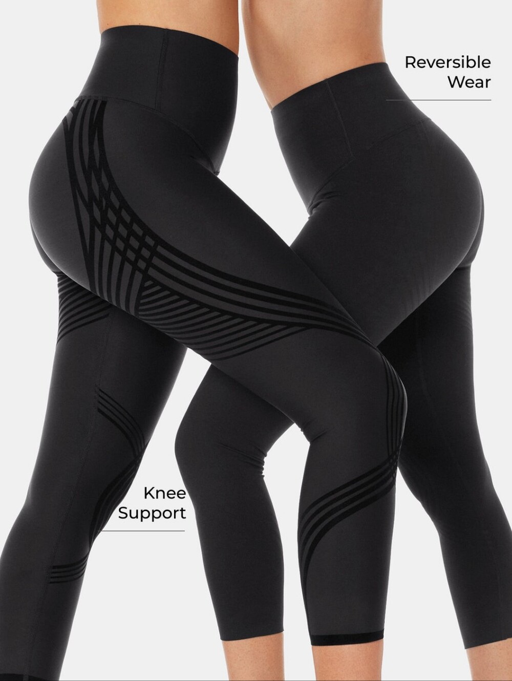 Fanka Reversible Compression Leggings Black Size S/M Knee Thigh Support